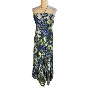 New York &‎ Company Green Blue Strapless Floral Batik Maxi Dress Size Small